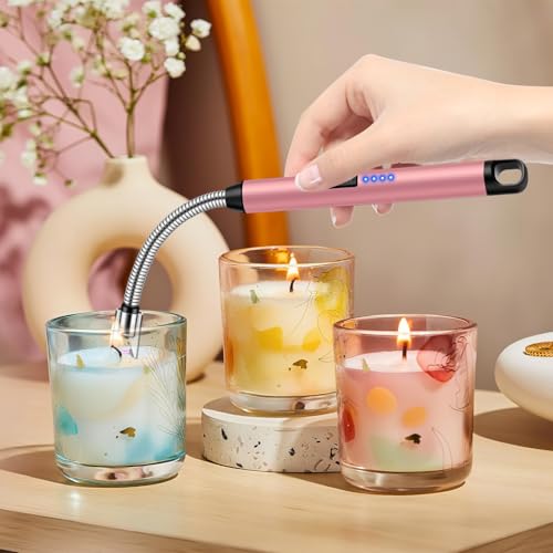 LcFun 3 Pack Candle Lighter USB C Rechargeable Electric Lighters with 360° Flexible Neck & Safety Lock, Windproof Lighters Long Stem Matches for Candle, Grill, BBQ, Stoves(Black,Pink,Gold) - color: Black & Pink & Gold