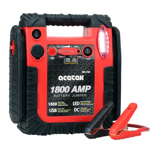 1800A Peak Car Jump Starter, 20000mAh Battery Booster for up to 6.5L Gas/5L Diesel Engines, 12V Portable Power Bank with LED Light, USB Outports, and Emergency Power Supply
