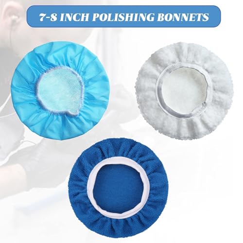 Mudder 20 Pieces Car Orbital Buffer Polisher Pad Bonnet Microfiber Max Bonnet Polishing Buffing Pad Cover(Sapphire Blue,7-8 Inches) - color: Sapphire Blue, size: 7-8 Inches
