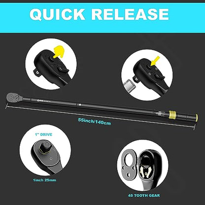 ANPUDS 1-Inch Click Torque Wrench, 200-1200 Ft-Lb/271-1626 Nm, Heavy Duty | ±3% Accuracy, 48-Tooth Quick Release, Cr-V Steel, Dual-Direction, for Mining Truck, Marine, Oil Field & Wind Turbine - size: 200-1200 ft-lb / 271-1626 Nm