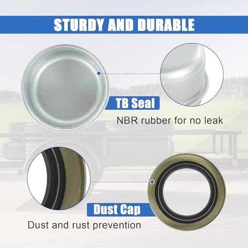 2 Sets Trailer Wheel Hub Bearings Kit L44643/L44610 Bearings (1.000" ID, OD 1.980", Width 0.580"), 12192TB Grease Seals (1.980" OD), Dust Cover and Cotter Pin for 1'' Trailer Axles