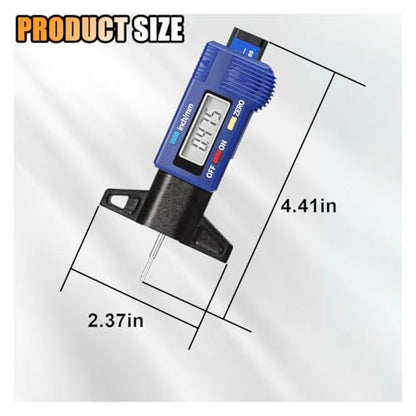 LCD Display Tire Tread Depth Gauge, Car Tire Digital Measuring Gauge Tool with Inch MM Conversion, Tire Wear Gauge Tread Checker for Motorcycle, Truck, Car, SUV, Not Include Battery