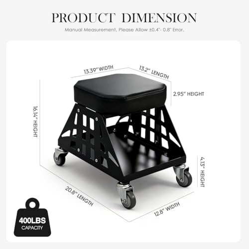 Heavy Duty Rolling Mechanics Seat,400 LBS Capacity Garage Stool, Tools for Automotive Auto Repair (Black) - color: Black