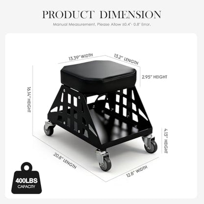 Heavy Duty Rolling Mechanics Seat,400 LBS Capacity Garage Stool, Tools for Automotive Auto Repair (Black) - color: Black