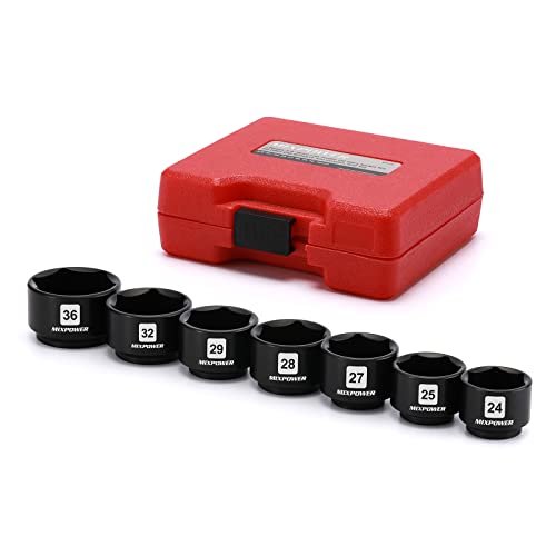 MIXPOWER 7 Pieces 3/8" Drive Low Profile Oil Filter Socket Set, 24mm, 25mm, 27mm, 28mm, 29mm, 32mm, 36mm, Oil Filter Cap Remover and Installer Tool Set - size: 7-Piece