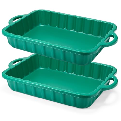 Baderke 2 Pcs 19.7 x 15.4 x 4 Inch Oil Drain Pans Green Oil Drip Tray Automotive Catch Pan 2 Gallon Square Green Container for Under Car to Keep Floor Clean
