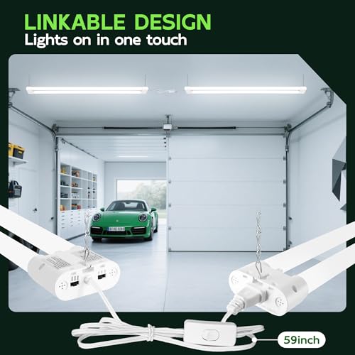 Hlite 4FT LED Shop Lights with Power Cord 5500LM,3 Power Level&3CCT,6 Pack | Linkable Utility Shop Light 4000K/5000K/6500K Tunable,5W/34W/42W Switchable,Shop Lights for Garage,Workshop,Warehouse
