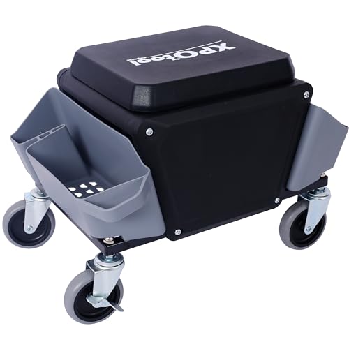 Mechanic Stool Seat Chair with Wheels, Heavy Duty Rolling Garage Stool with Soft Rubber Cushion Seating and Drawer, 330 LBS Capacity, Rolling Tool Seat for Shop, Auto Repair (Gray) - color: Grey