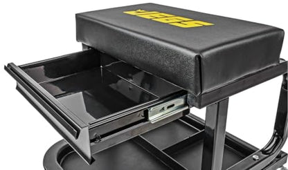 JEGS Creeper and Mechanic Seat Set | Memory Foam Padding | Black Logo | 350 LBS Capacity | 2" Caster Wheels