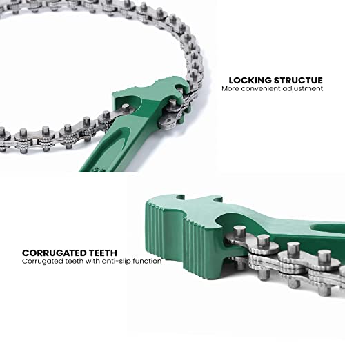 15 Inch Heavy Duty Chain Wrench for Semi Truck, Adjustable Ratcheting Oil Filter Spanner for Tool Pipe Fittings, Universal Drain, Sewer Cap, Shower Head Valve Removal