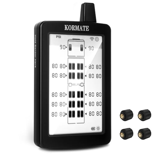 TPMS Tire Pressure Monitoring System Displayed Vertically,All Tires Pressure and Temp simultaneously,Solar Power,for RV,Semi Truck,Motorhome,5th Wheel,Trailer (Cap Sensor, 4 Sensors) - color: Cap Sensor, size: 4 Sensors