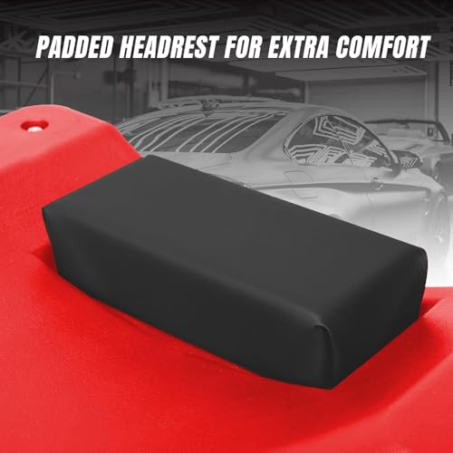 Big RED Plastic Rolling Garage/Shop Creeper: 40" Mechanic Cart with Padded Headrest, Dual Tool Trays and 6 Casters