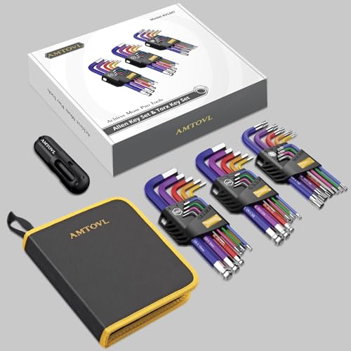AMTOVL 27PCS Allen Key Set, Metric & SAE Allen Wrench Set | Extra Long Ball & Star End Hex Keys with T-Handle,Color Coding Hex Key Set for Bicycle, Household DIY - style: 727 - 27PCS Allen wrenches sets