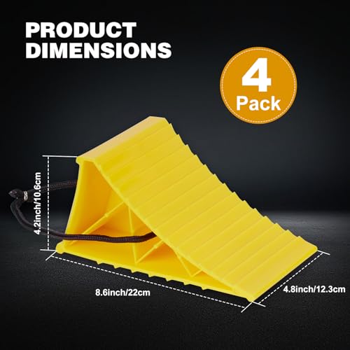 PAHTTO Wheel Chocks, 4Pack Heavy Duty Wheel Chocks with Rope for Easy Removal, Durable, Non-Slip, Hard Plastic Wheel Chocks for, RV, Camper, Effective in Keeping Your Vehicle in Place, Yellow - color: Yellow