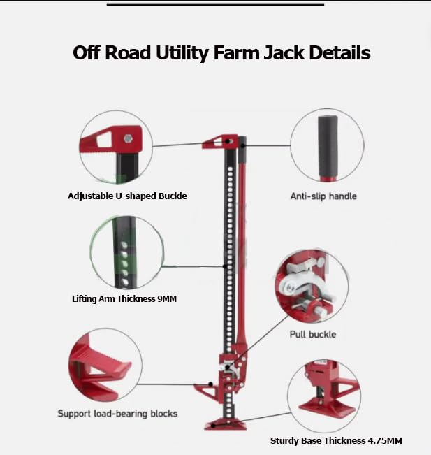 GarveeTech 33 in Farm Jack,Ratcheting Off Road Utility Jack, 7000 LBS Utility High Lift Farm Jacks,Adjustable Lifting Height 4.92-25.98 in Heavy-Duty Farm Jack for Tractor, Truck, SUV, Bumper Lift - size: 33”