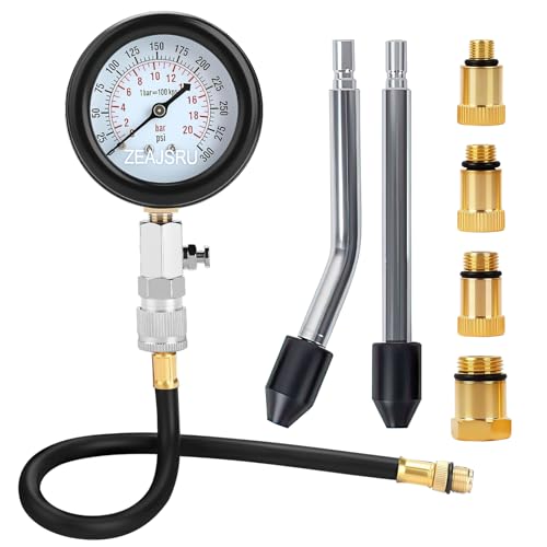 8PCS Engine Compression Tester Kit, Cylinder Compression Tester with 0-300 PSI Dual Scale Gauge, Automotive Compression Tester for Gasoline Engines, Cars & Motorcycles (Carton White)