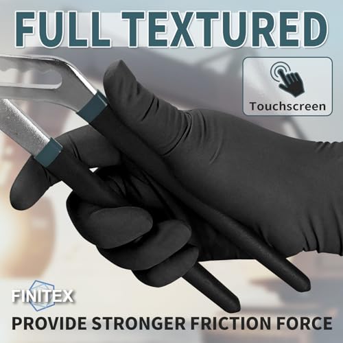 FINITEX - Black Nitrile Disposable Gloves, 5mil, Powder-free, Medical Exam Latex-Free 100 PCS For Examination Home Cleaning Food Glove (Small) - size: Small