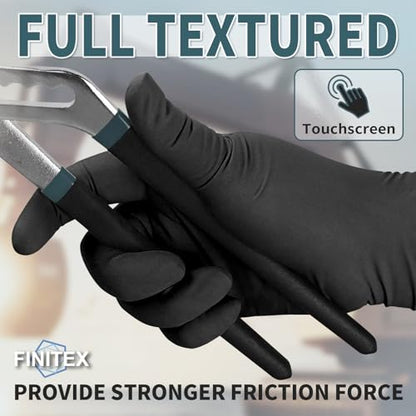 FINITEX - Black Nitrile Disposable Gloves, 5mil, Powder-free, Medical Exam Latex-Free 100 PCS For Examination Home Cleaning Food Glove (Medium) - size: Medium