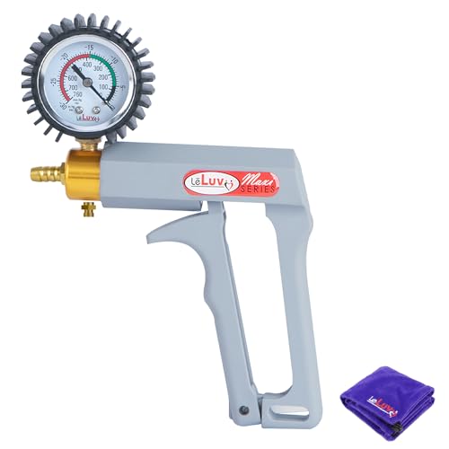 LeLuv Maxi Vacuum Pump - Manual Hand Vacuum (0-30 Hg, 0-760 mmHg) with Ergonomic Nylon Handle, Release Valve, & Rubber Protected Pressure Gauge (1/8" NPT), Compatible with LeLuv Pump Series - Grey - color: Grey