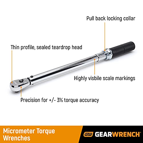 GEARWRENCH 3/8" Drive Micrometer Torque Wrench 10-100 ft/lbs. - 85062M , Black - style: 10-100 ft/lbs.