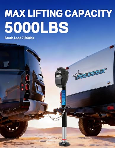 POLESTAR Electric Trailer Jack, 5000lbs Electric Power A-Frame Tongue Jack with Waterproof Protective Cover & LED Light for Travel Trailer Camper, RV, 12V DC with Hard Wiring, 9"-27" Lift - size: 5,000 lbs.