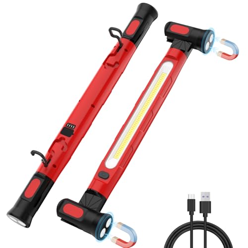 ERAY Magnetic Work Light Bar, 6000mAh /3000LM Rechargeable Under Hood Light | 3 Color Modes, Portable Cordless LED Mechanic Light with Hooks for Car Repairing Inspection Garage Workshop Emergency - color: Red