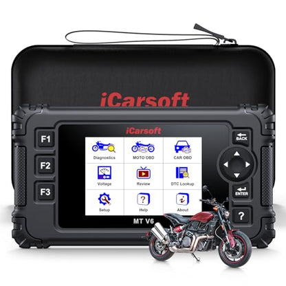 iCarsoft MT V6 for Indian Motorcycle Full System Diagnostic Tool Motorbike and Car 2-in-1 OBD2 Scanner Engine Code Reader with 33+ Active Test of Engine, AutoVIN, Battery Test, Lifetime Free Update