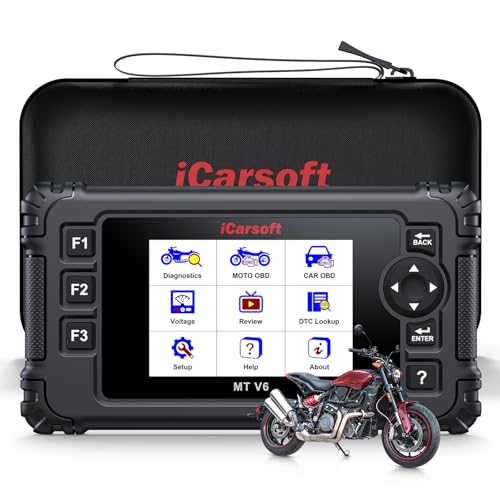 iCarsoft MT V6 for Indian Motorcycle Full System Diagnostic Tool Motorbike and Car 2-in-1 OBD2 Scanner Engine Code Reader with 33+ Active Test of Engine, AutoVIN, Battery Test, Lifetime Free Update