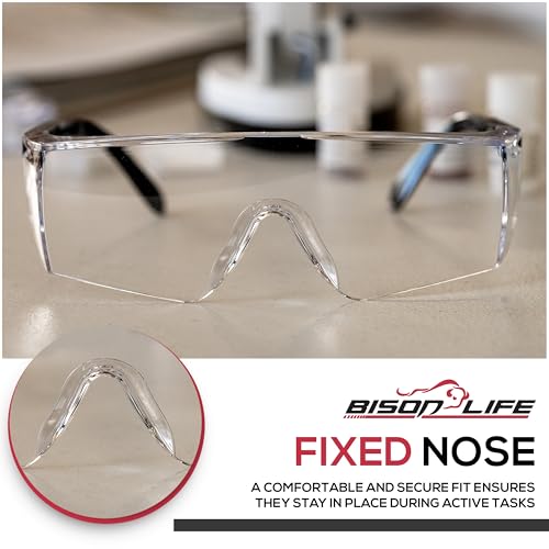 BISON LIFE Anti Fog Clear Safety Glasses with Adjustable Temple & Side Protection, Wraparound Anti-Scratch Lens, Clear Lens & Black Temple, Lab Goggles, Mowing, Gardening & More (Pack of 3) - color: Clear/Black