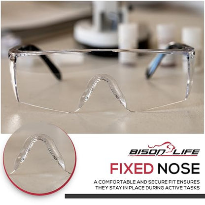 BISON LIFE Anti Fog Clear Safety Glasses with Adjustable Temple & Side Protection, Wraparound Anti-Scratch Lens, Clear Lens & Black Temple, Lab Goggles, Mowing, Gardening & More (Pack of 3) - color: Clear/Black