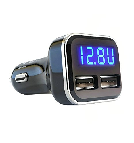 4.8A 24W Dual USB Car Charger Volt Meter Car Battery Monitor with LED Voltage & Amps Display, Cigarette Lighter Adapter, USB Cigarette Lighter Adapter, Compatible for iPhone 15/15 Pro Max - color: Blue, size: USB A