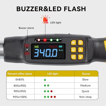 Digital Torque Wrench Set, 1/2 Inch Driver Torque Wrench with Socket Adapter and Extension Bar, 12.5-250 ft-lb (17-340 Nm), ±2% Accuracy, 72-Tooth, for Automotive Truck Car Motorcycle - size: 1/2" 340Nm
