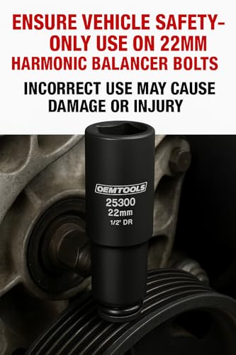 OEMTOOLS 25300 22mm Crank Bolt Socket, Heavy Duty Harmonic Balancer Socket For Stubborn Bolts, 22mm Impact Socket 1/2 Drive Crank Bolt Removal Tool - style: 22 millimeter