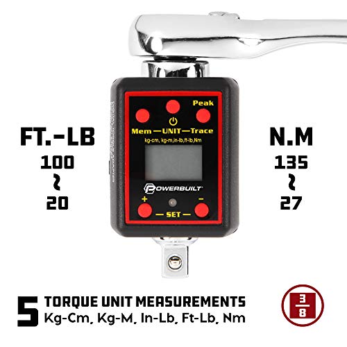 Powerbuilt Digital Torque Socket Adapter, 3/8 Inch Drive Ratchet to Torque Wrench Converter, LCD Display Screen, Five Units of Measure - Red 940963 - size: 3/8 in.