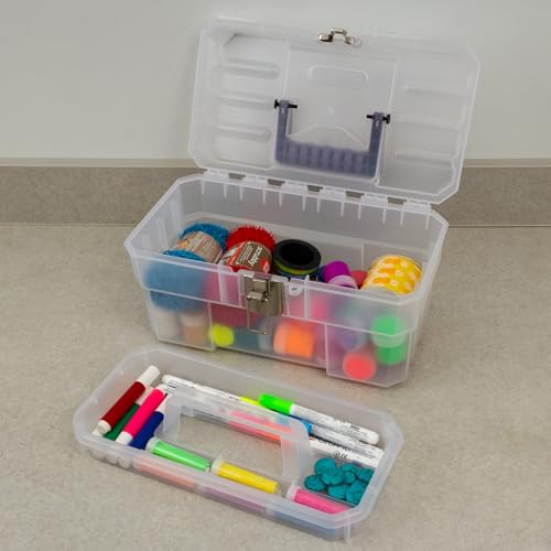 Akro-Mils 14-Inch Plastic Toolbox with Removable Tray, Steel Latch & Padlock Eye,Industrial-Grade Storage Box for Hobby Supplies, Crafts, and Tools, 14" x 8" x 8",Made in USA,Clear (09514) (Pack of 3) - size: 14-Inch x 8-Inch x 8-Inch (Pack of 3)