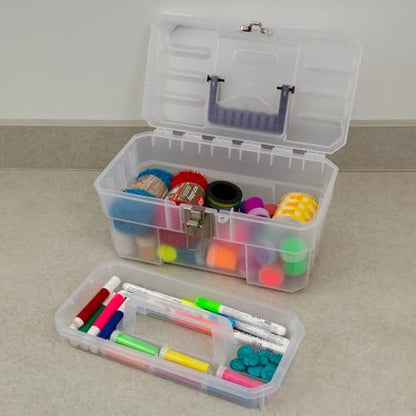 Akro-Mils 14-Inch Plastic Toolbox with Removable Tray, Steel Latch & Padlock Eye,Industrial-Grade Storage Box for Hobby Supplies, Crafts, and Tools, 14" x 8" x 8",Made in USA,Clear (09514) (Pack of 3) - size: 14-Inch x 8-Inch x 8-Inch (Pack of 3)