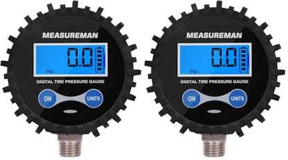 MEASUREMAN 2-1/2" Dial Size Digital Air Pressure Gauge with 1/4'' NPT Bottom Connector and Protective Boot, 0-200psi, Accuracy 1%, Battery Powered with LED Light (Pack of 2) - size: Short thread (Pack of 2), style: 0-200psi