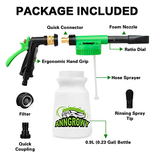 anngrowy Car Wash Foam Gun Soap Car Wash Foam Cannon for Garden Hose Foam Sprayer Car Wash Soap Foam Gun Hose Foam Cannon Blaster Hose Foam Cannon Gun Quick Connector to Any Garden Hose (Green) - color: green