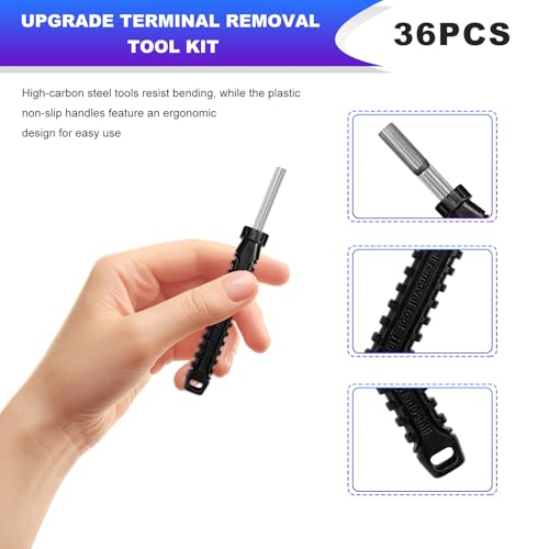36 PCS Terminal Removal Tool Kit, Automotive Terminal Depinning Tools Kit with Protective Box, Electrical Pin Extractor Connector Release Tool for Car Household Devices (Black)