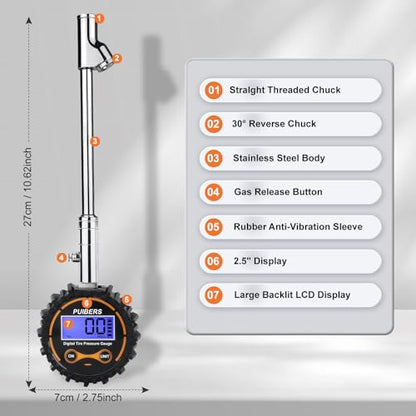 Semi Truck Tire Pressure Gauge Digital 200 PSI, Heavy Duty Dual Head Tire Guage and Backlight LCD Display, Digital Pressure Gauges Certified ANSI B40.1 for Car, Truck, SUV - size: 200PSI Truck digital
