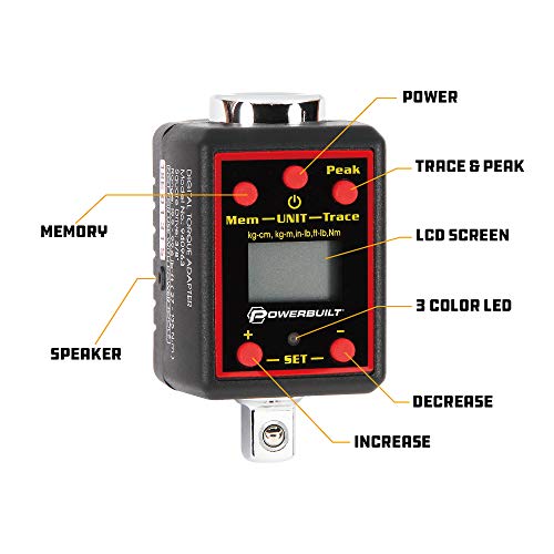 Powerbuilt 1/2-Inch Drive Digital Torque Adapter, 29-147 Ft-Lb and 40-200 Nm, Alert Signals Torque Setting, Electronic Torque Wrench Converter with Digital Display, ±1% Accuracy - 940962 - size: 1/2 in.