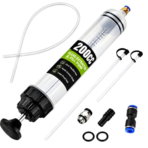 200CC Fluid Extractor Pump, Oil Extractor Pump with 2 Flexible Hoses, Manual Fluid Transfer Pump for Transmission Fluid, Brake Fluid, Coolant, Differential, Gear Oil, Automotive Fluid Extractor