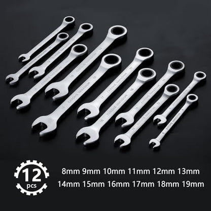 Hantinstom 12pcs Wrench Set – Versatile Ratchet Wrenches Set for Efficient Automotive Repairs - Professional Grade Combination Wrench Set - color: 12p