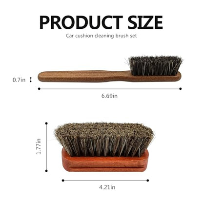 2 PCS Leather & Upholstery Cleaning Brush for Car Detailing, Leather Cleaning Brush Set with Horsehair Bristles, Soft Interior Brush for Car Seats, Carpet, Upholstery, Furniture, Shoes and Bags