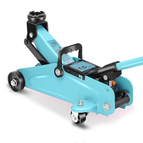 Auto Dynasty 1.5 Ton Floor Jack, Heavy Duty Steel Hydraulic Car Jack with Single Piston Quick Lift Pump, Hydraulic Racing Floor Jack, Lifting Range 5.3" to 12", Sky Blue - color: Sky Blue, size: 1.5 Ton