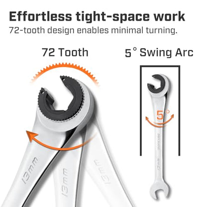 ironcube 13mm Brake Line Wrench Set: Metric Ratcheting Open-end for Nuts on Fuel, Brake or Air Conditioning Lines - size: 13mm