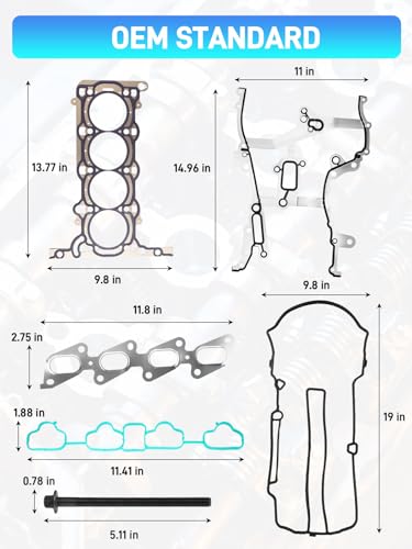 1.4 Engine Cylinder Head Gasket Set with ES72474 Bolts & Turbo Engine Timing Tool Kit Compatible with 2011-2015 Chevrolet Chevy Cruze 1.4L, Full Engine Gasket Kit Replace# HS54898, HS26540PT-1