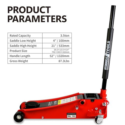 Floor Jack 3.5 Ton, Low Profile Floor Jack, Heavy Duty Steel Racing Jacks with Single Piston Quick Lift Pump, Hydraulic Car Jacks Lifting Range 3.3"-15.2" (3.5 Ton) - size: 3.5 Ton
