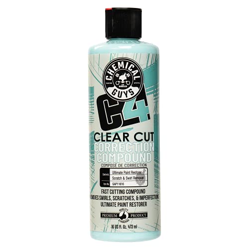 Chemical Guys C4 Clear Cut Correction Compound - Professional Paint Correction Polish for Cars, Trucks, SUVs, and RVs - Swirl, Hologram and Scratch Remover for a Smooth, Glossy Finish, 16 fl oz - style: C4 Correction Compound