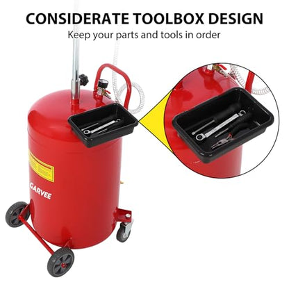 Garvee 20 gal Waste Oil Drain Tank, Portable Oil Drain Container, Air Operated Drainer, Fluid Fuel Transfer Drainage, Adjustable Funnel Height with Wheel &15 in Premium Bowl and a Toolbox, Red - size: 20 Gallon